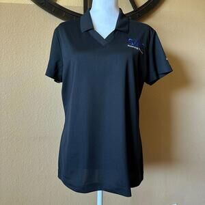 Nike Golf Polo Womens Large Black Dri-Fit Collar Short Sleeve Stretch SAIC logo